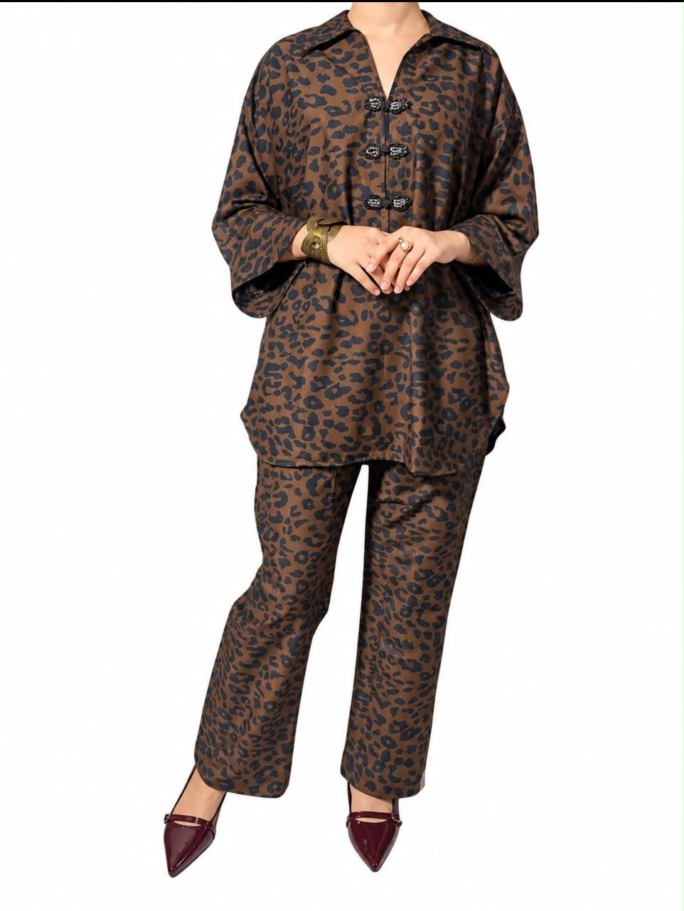 Cheetah Print Cotton Two-Piece Set