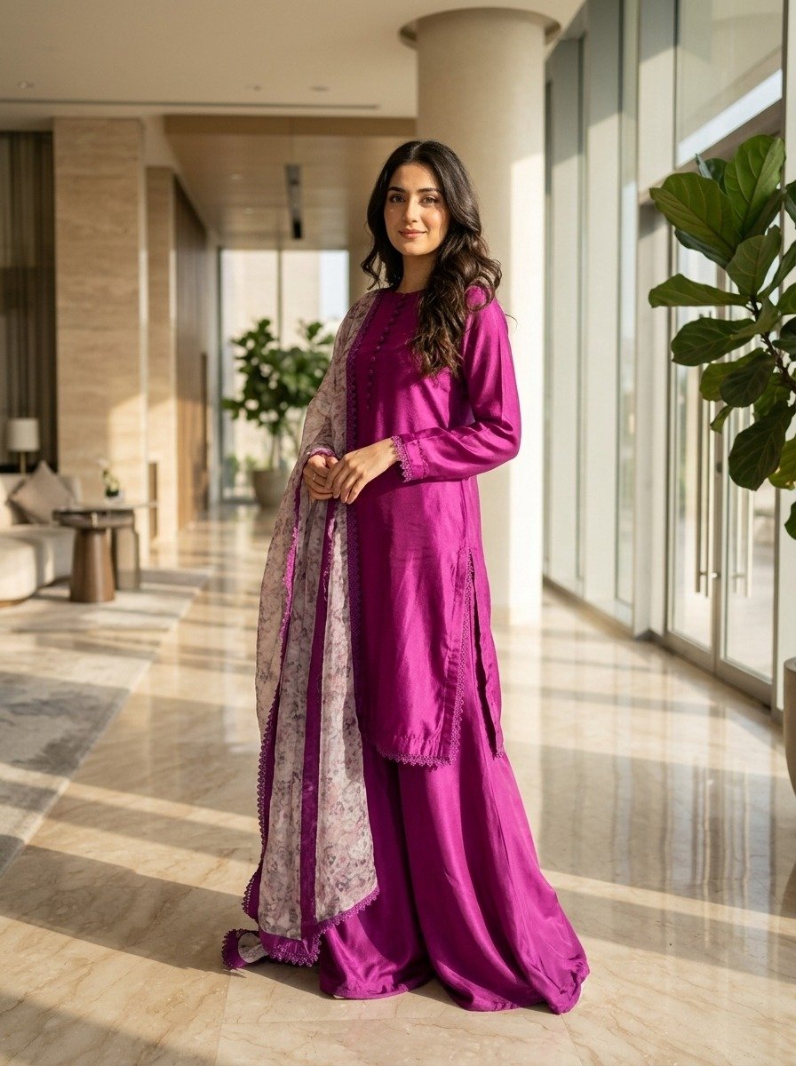 Emerald Green Cotton Silk Wide-Leg Ensemble
