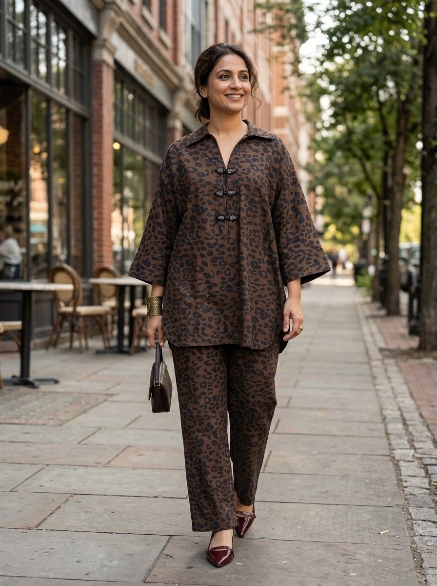 Cheetah Print Cotton Two-Piece cord Set