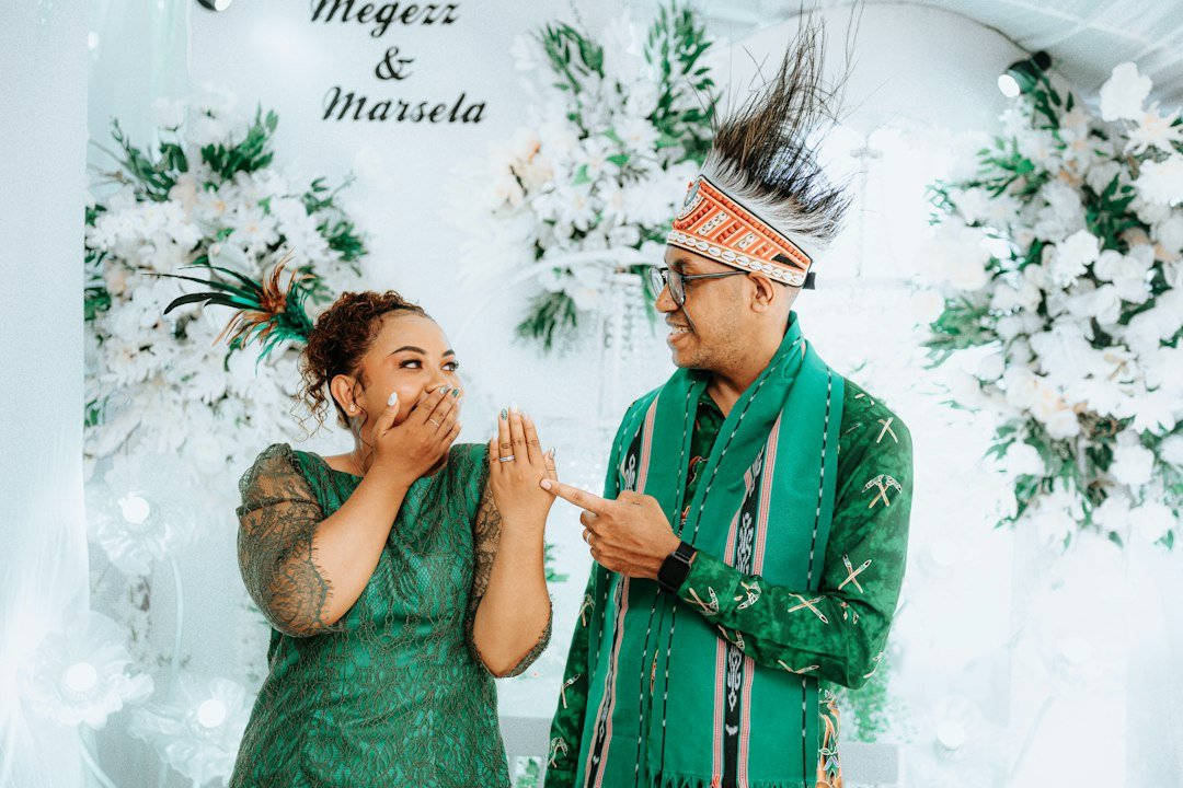 Newlyweds are laughing and celebrating their wedding