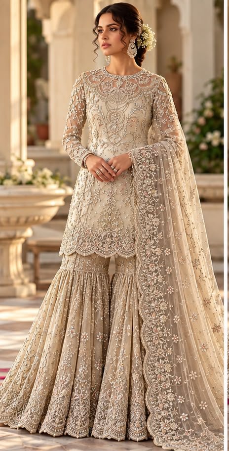 Champagne Royale – Embroidered Pakistani Gharara Set